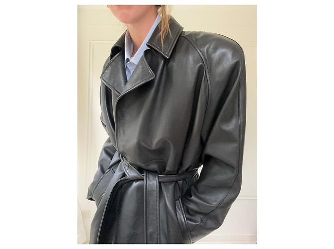 Trench coat de cuero con cinturón Balenciaga Negro - vista 5