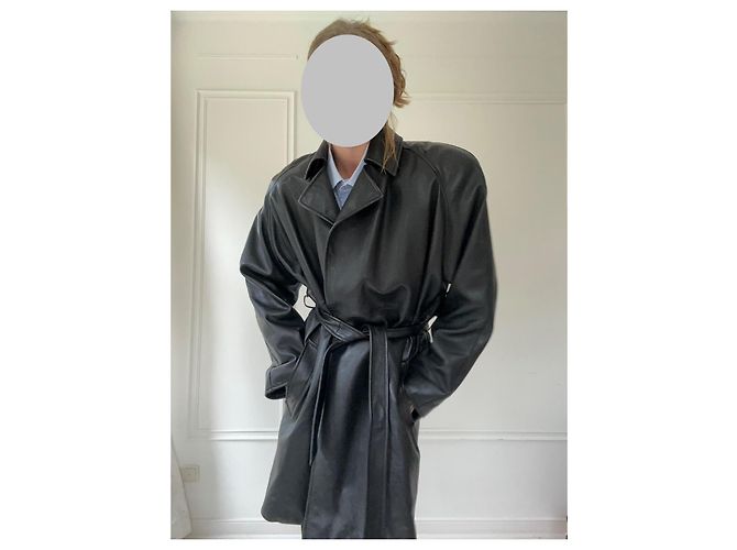 Trench coat de cuero con cinturón Balenciaga Negro - vista 6