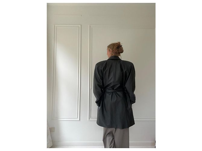 Trench coat de cuero con cinturón Balenciaga Negro - vista 7