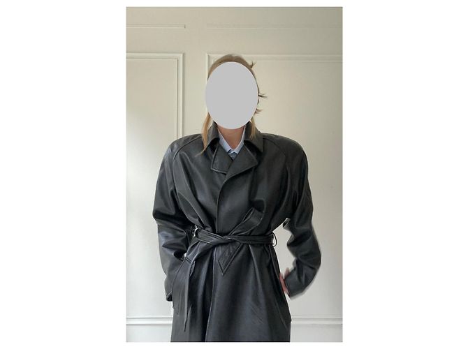 Trench coat de cuero con cinturón Balenciaga Negro - vista 8