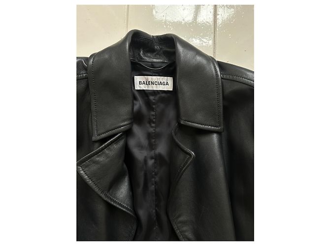 Trench coat de cuero con cinturón Balenciaga Negro - vista 9