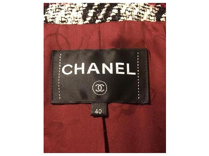 Chaqueta de tweed a rayas burdeos Chanel 16A Runway FR 40 Negro Blanco - vista 11