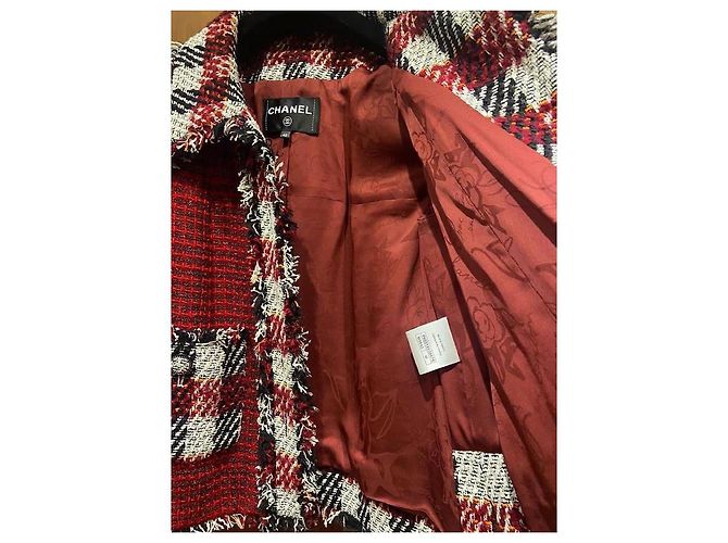 Chaqueta de tweed a rayas burdeos Chanel 16A Runway FR 40 Negro Blanco - vista 12