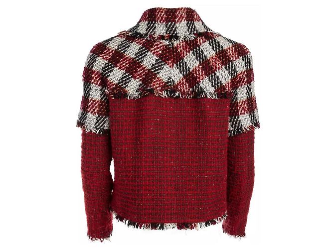 Chaqueta de tweed a rayas burdeos Chanel 16A Runway FR 40 Negro Blanco - vista 4