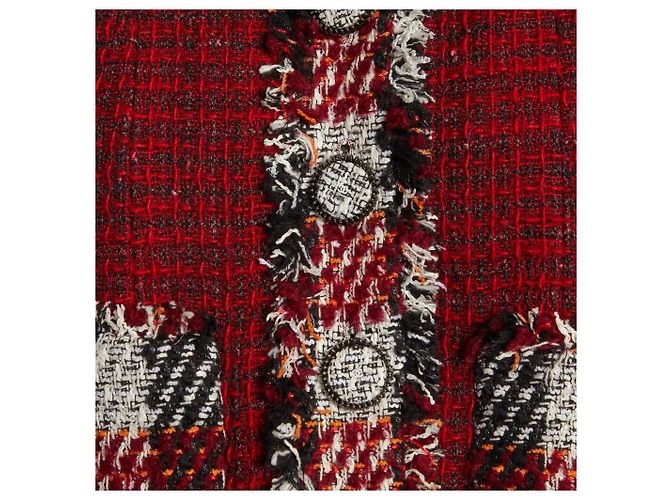 Chaqueta de tweed a rayas burdeos Chanel 16A Runway FR 40 Negro Blanco - vista 5