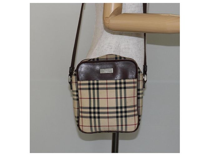Borsa a spalla Nova Check in tela beige e argento di BURBERRY Auth hk3087 - vista 21