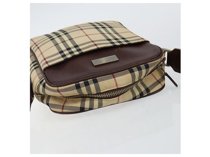 Borsa a spalla Nova Check in tela beige e argento di BURBERRY Auth hk3087 - vista 6