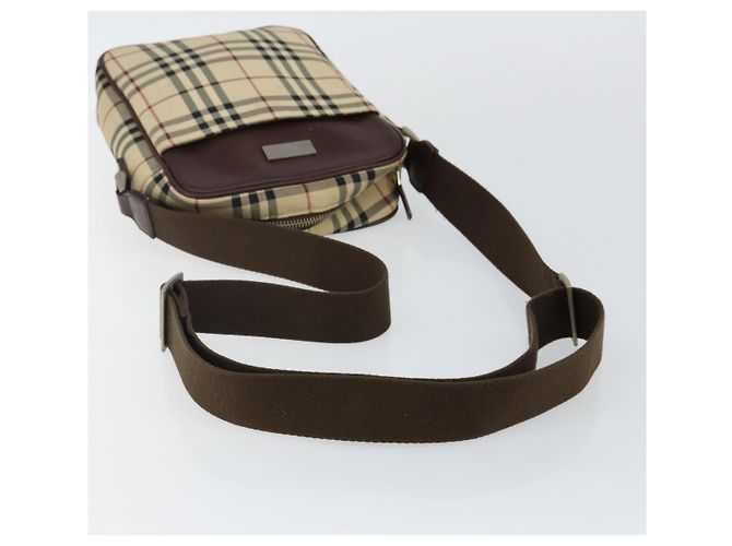 Borsa a spalla Nova Check in tela beige e argento di BURBERRY Auth hk3087 - vista 7