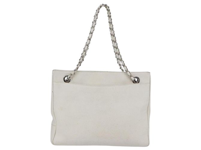 Borsa a spalla CHANEL in pelle caviar bianca con catena argento CC Auth BA6376 Bianco - vista 3