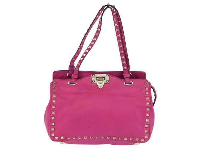 Borsa a Mano in Pelle Valentino Studs 2 in 1 Rosa Oro Auth BA6473 D'oro - vista 13