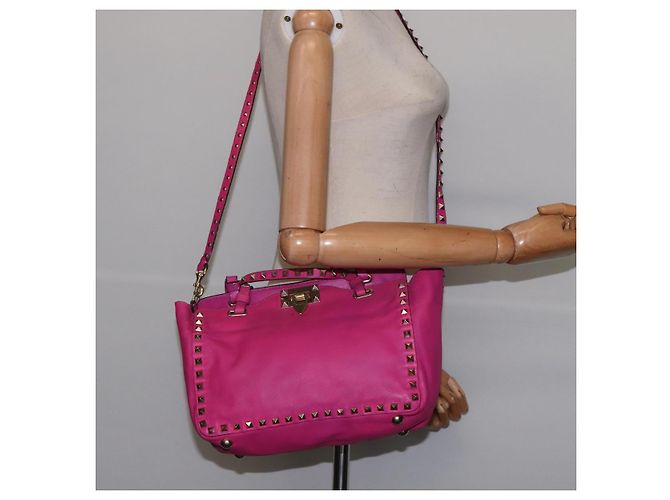 Borsa a Mano in Pelle Valentino Studs 2 in 1 Rosa Oro Auth BA6473 D'oro - vista 22