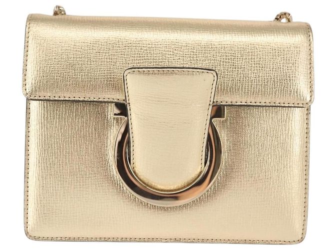 Borsa a spalla in pelle Gancini Chain di Salvatore Ferragamo, oro, Auth 142823 - vista 2