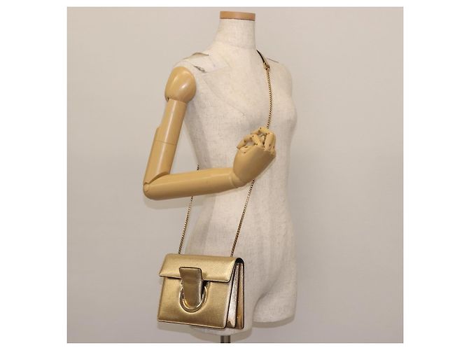 Borsa a spalla in pelle Gancini Chain di Salvatore Ferragamo, oro, Auth 142823 - vista 22