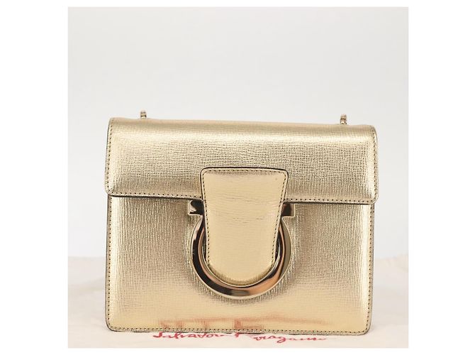 Borsa a spalla in pelle Gancini Chain di Salvatore Ferragamo, oro, Auth 142823 - vista 23