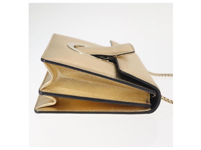 Borsa a spalla in pelle Gancini Chain di Salvatore Ferragamo, oro, Auth 142823 - vista 5
