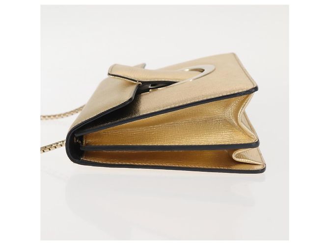Borsa a spalla in pelle Gancini Chain di Salvatore Ferragamo, oro, Auth 142823 - vista 6