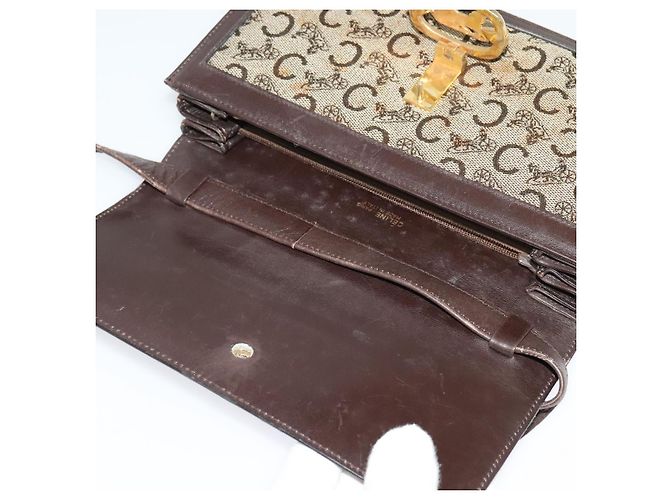 Céline Borsa a Spalla Celine C Sulky in Tela Marrone Oro Auth 141070 D'oro - vista 10