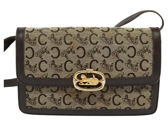 Céline Borsa a Spalla Celine C Sulky in Tela Marrone Oro Auth 141070 D'oro - vista 13