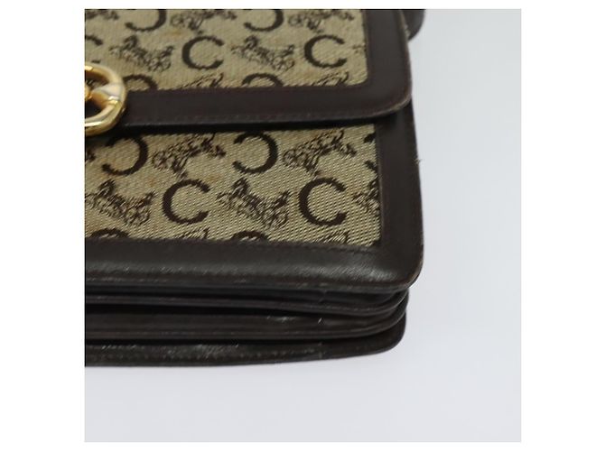 Céline Borsa a Spalla Celine C Sulky in Tela Marrone Oro Auth 141070 D'oro - vista 14