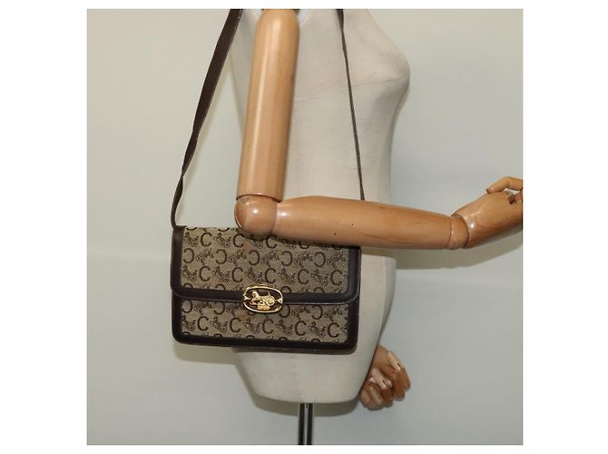 Céline Borsa a Spalla Celine C Sulky in Tela Marrone Oro Auth 141070 D'oro - vista 25