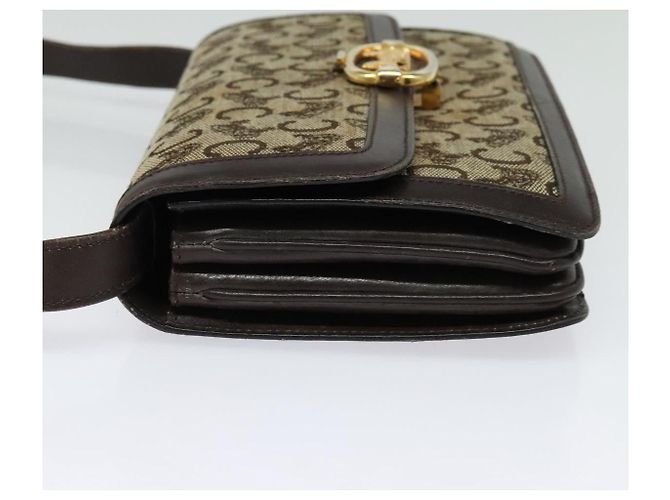 Céline Borsa a Spalla Celine C Sulky in Tela Marrone Oro Auth 141070 D'oro - vista 3