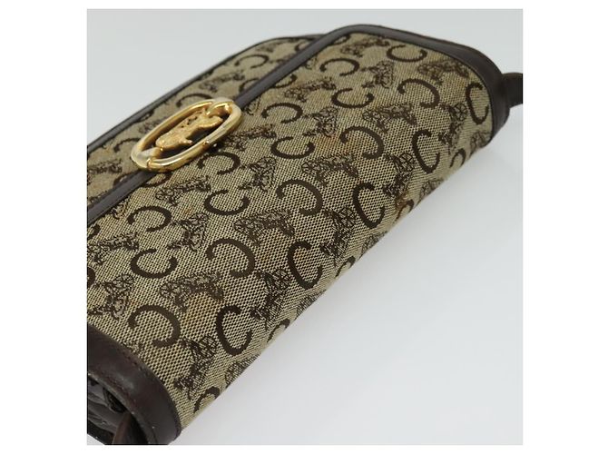 Céline Borsa a Spalla Celine C Sulky in Tela Marrone Oro Auth 141070 D'oro - vista 6