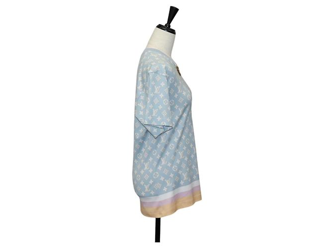 Camiseta de manga corta Monogram LOUIS VUITTON de algodón azul claro LV Auth 136319M - vista 4