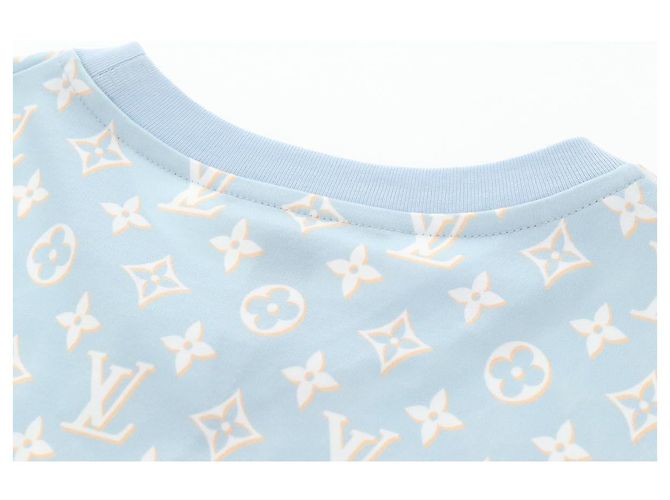 Camiseta de manga corta Monogram LOUIS VUITTON de algodón azul claro LV Auth 136319M - vista 9