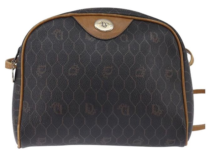 Sac à bandoulière en toile nid d'abeille PVC noir et or Auth BA5741 Christian Dior Doré - vue 13