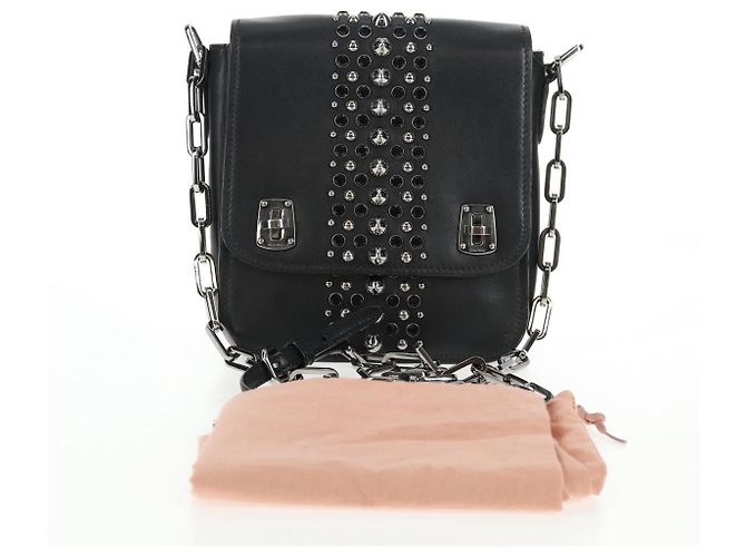 Miu Miu Ketten-Schultertasche aus Leder Schwarz Silber Auth 138395V - Ansicht 12