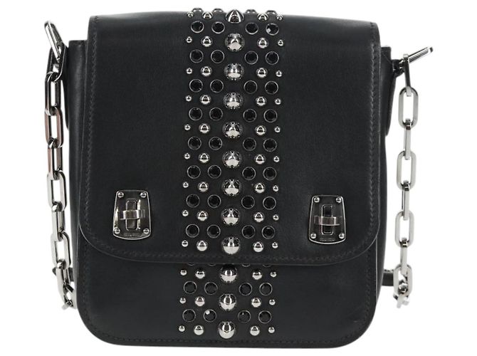 Miu Miu Ketten-Schultertasche aus Leder Schwarz Silber Auth 138395V - Ansicht 13
