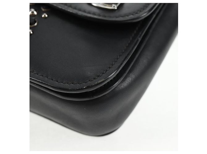 Miu Miu Ketten-Schultertasche aus Leder Schwarz Silber Auth 138395V - Ansicht 18
