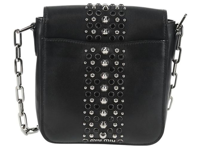 Miu Miu Ketten-Schultertasche aus Leder Schwarz Silber Auth 138395V - Ansicht 2