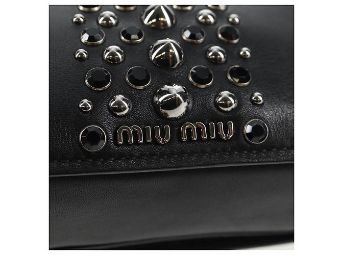 Miu Miu Ketten-Schultertasche aus Leder Schwarz Silber Auth 138395V - Ansicht 21