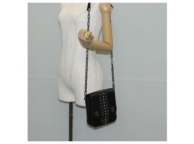 Miu Miu Ketten-Schultertasche aus Leder Schwarz Silber Auth 138395V - Ansicht 29