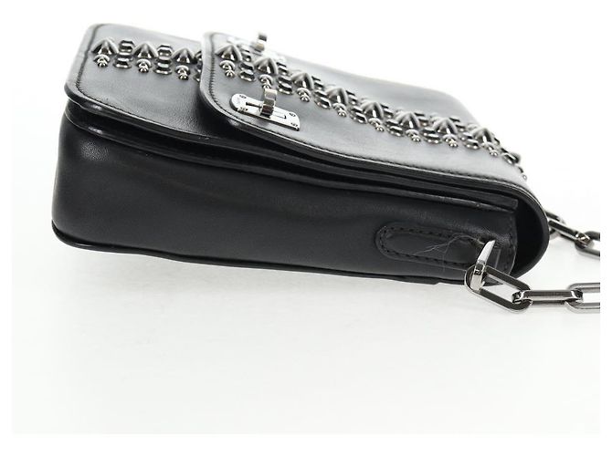 Miu Miu Ketten-Schultertasche aus Leder Schwarz Silber Auth 138395V - Ansicht 4