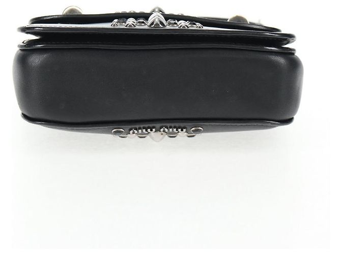 Miu Miu Ketten-Schultertasche aus Leder Schwarz Silber Auth 138395V - Ansicht 5