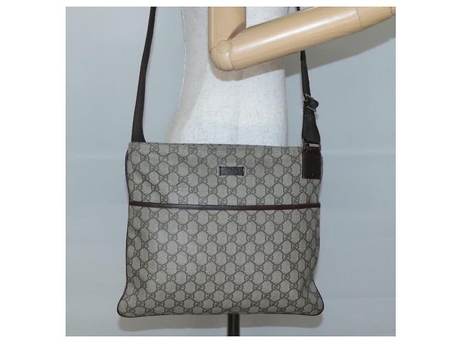 Gucci Borsa a Spalla GG Supreme in PVC Pelle Beige Argento 141198 Auth 141944 - vista 23