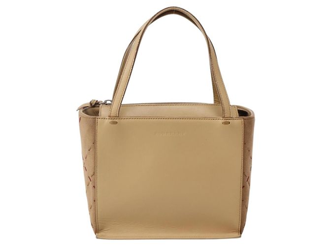 Burberry Bolso de mano de cuero beige plateado Auth BA5720 - vista 13