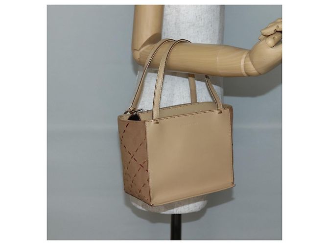 Burberry Bolso de mano de cuero beige plateado Auth BA5720 - vista 21