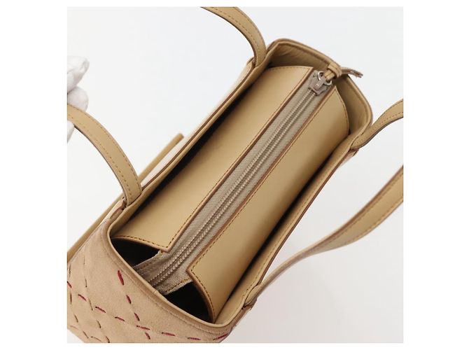 Burberry Bolso de mano de cuero beige plateado Auth BA5720 - vista 6