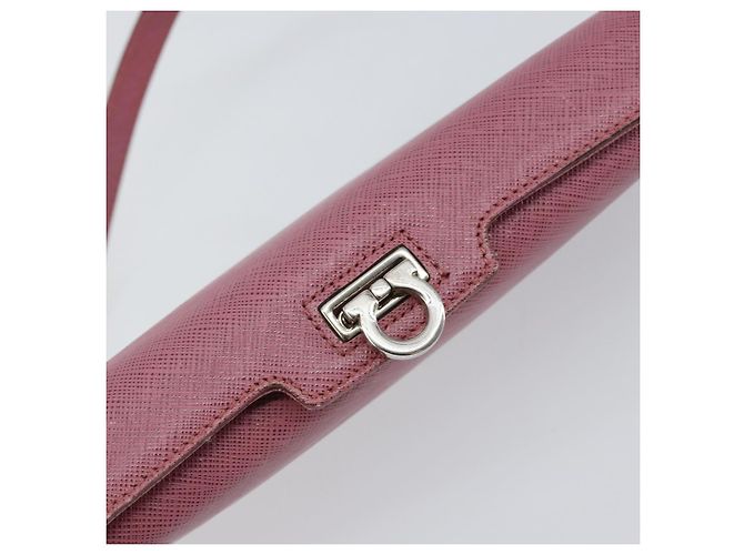 Pochette a spalla in pelle Gancini Salvatore Ferragamo Rosa Argento Auth bs29685 - vista 14