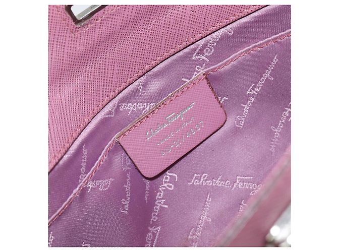 Pochette a spalla in pelle Gancini Salvatore Ferragamo Rosa Argento Auth bs29685 - vista 15