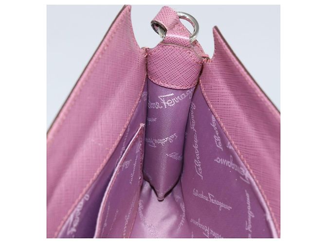 Pochette a spalla in pelle Gancini Salvatore Ferragamo Rosa Argento Auth bs29685 - vista 17