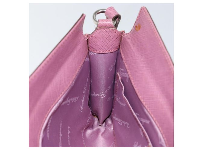 Pochette a spalla in pelle Gancini Salvatore Ferragamo Rosa Argento Auth bs29685 - vista 18