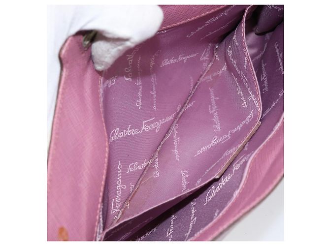 Pochette a spalla in pelle Gancini Salvatore Ferragamo Rosa Argento Auth bs29685 - vista 19