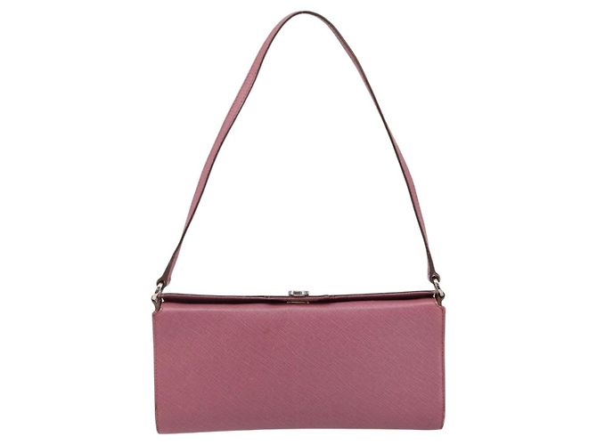 Pochette a spalla in pelle Gancini Salvatore Ferragamo Rosa Argento Auth bs29685 - vista 2