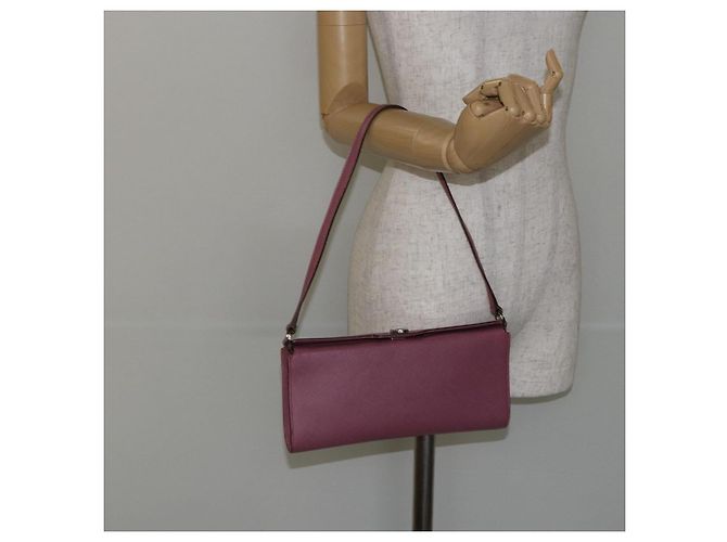 Pochette a spalla in pelle Gancini Salvatore Ferragamo Rosa Argento Auth bs29685 - vista 20
