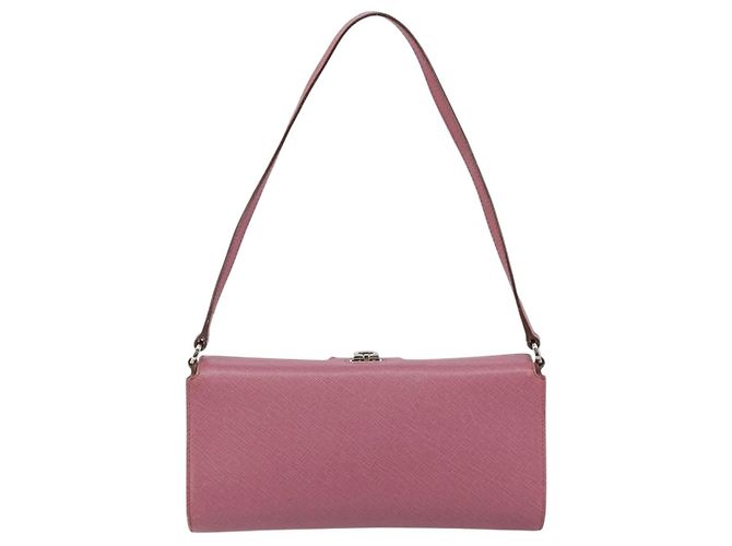 Pochette a spalla in pelle Gancini Salvatore Ferragamo Rosa Argento Auth bs29685 - vista 3