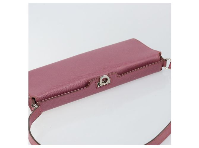Pochette a spalla in pelle Gancini Salvatore Ferragamo Rosa Argento Auth bs29685 - vista 6